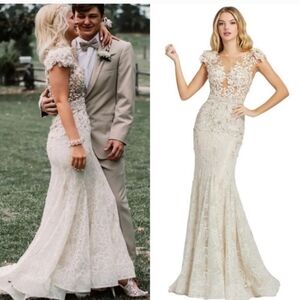 Mac Duggal HIGH NECK SHOULDER FLOWER DETAIL MERMAID GOWN size 4